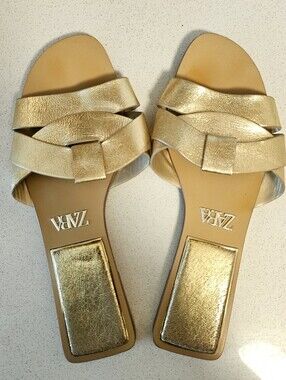 Zara Gold Braided Leather Slide Sandals - Women